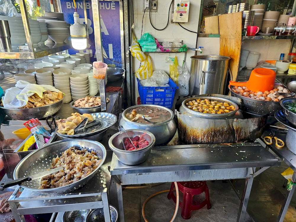 The restaurant offers a variety of bun bo, including tendon, tail, brisket, and rare beef 